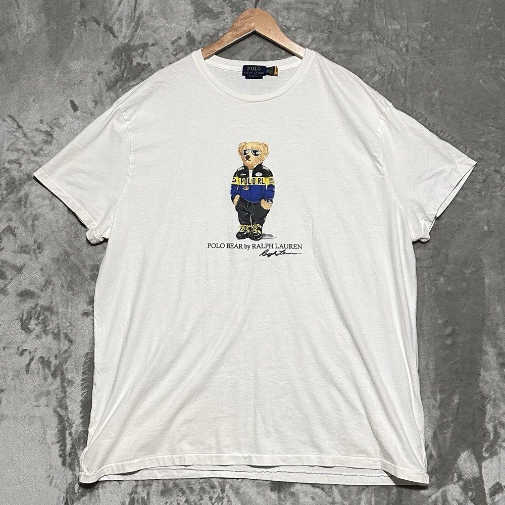 Polo Ralph Lauren Racing‎ Driver Bear T Shirt Mens XXL White Lightweight Preppy